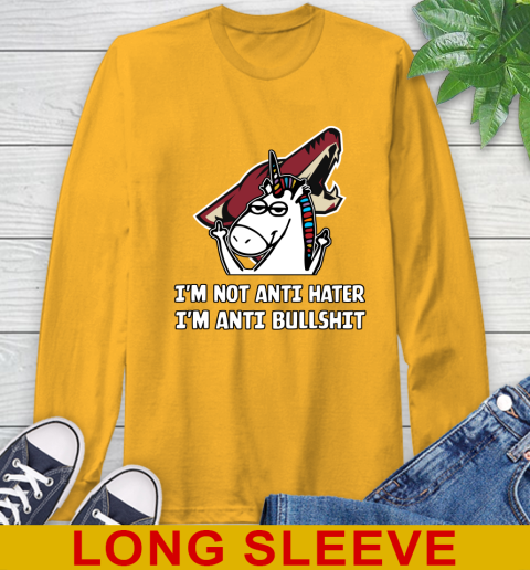 Arizona Coyotes NHL Hockey Unicorn I'm Not Anti Hater I'm Anti Bullshit Long Sleeve T-Shirt 3