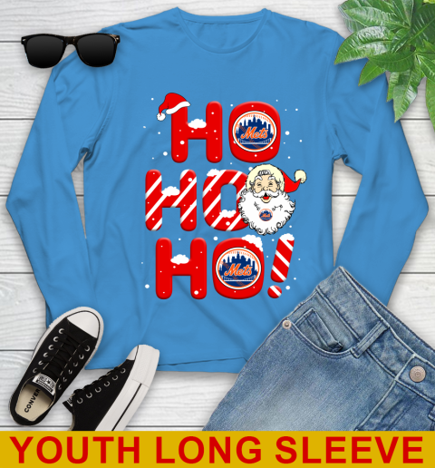 New York Mets MLB Baseball Ho Ho Ho Santa Claus Merry Christmas Shirt Youth Long Sleeve 8