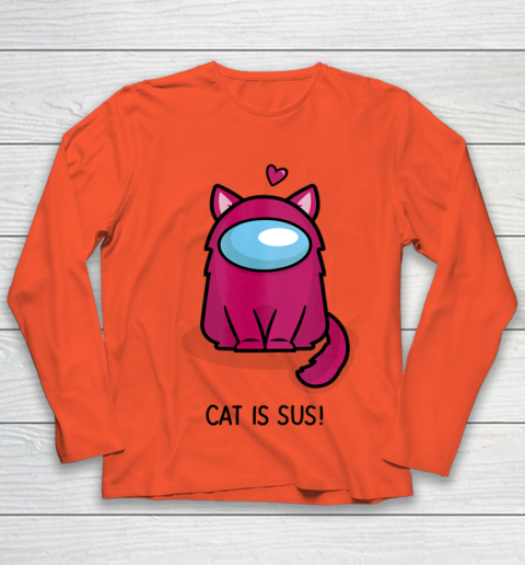 Among Us Game Shirt Cute Cat Astronaut Among me or us Nerdy Girl Gamer Youth Long Sleeve 2