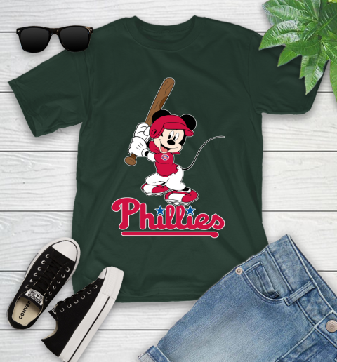 MLB Baseball Philadelphia Phillies Cheerful Mickey Mouse Shirt Youth T-Shirt 5