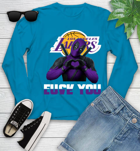 NBA Los Angeles Lakers Deadpool Love You Fuck You Basketball Youth Long Sleeve 8