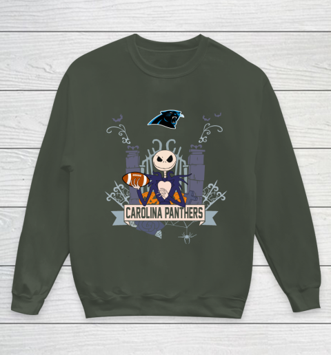 NFL Carolina Panthers Football Jack Skellington Halloween Youth Sweatshirt 8
