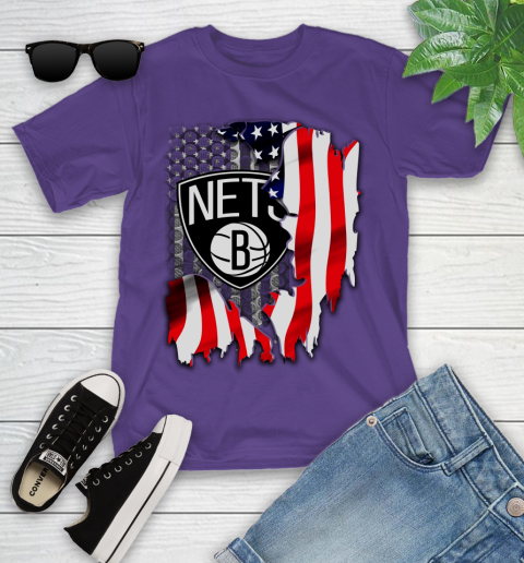 Brooklyn Nets NBA Basketball American Flag Youth T-Shirt 3