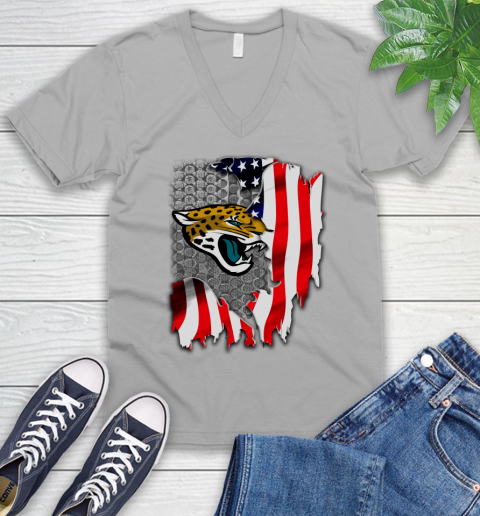 Jacksonville Jaguars NFL Football American Flag V-Neck T-Shirt 3