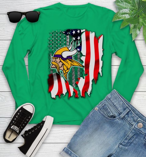 Minnesota Vikings NFL Football American Flag Youth Long Sleeve 7