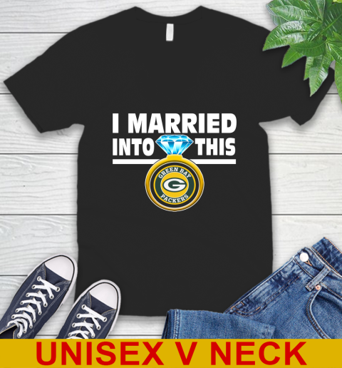 Green Bay Packers NFL Football I Married Into This My Team Sports V-Neck T-Shirt