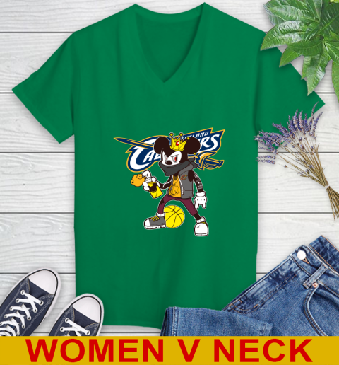 Cleveland Cavaliers NBA Basketball Mickey Peace Sign Sports Women's V-Neck T-Shirt 6