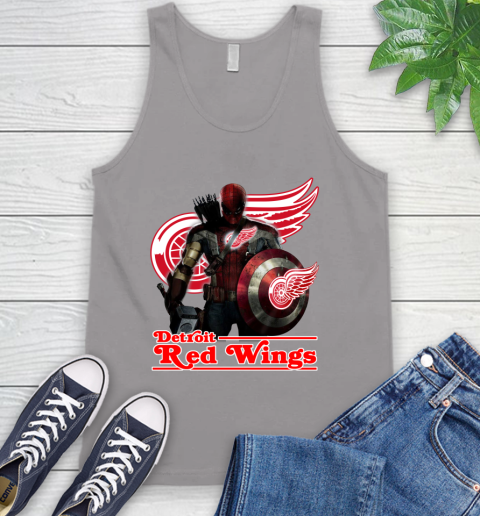 NHL Captain America Thor Spider Man Hawkeye Avengers Endgame Hockey Detroit Red Wings Tank Top 4