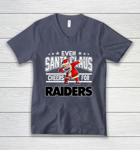 Oakland Raiders Even Santa Claus Cheers For Christmas NFL V-Neck T-Shirt 7