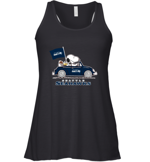 Snoopy And Woodstock Ride The Seattle Seahawks Car NFL Racerback Tank