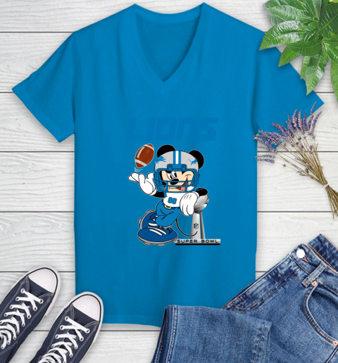 NFL Detroit Lions Mickey Mouse Disney Super Bowl Football T Shirt Women's V-Neck T-Shirt 7