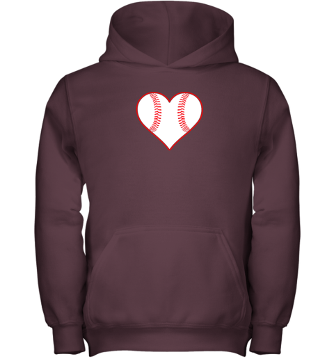 0cor baseball player coach or fan heart shaped baseball graphic youth hoodie 43 front maroon