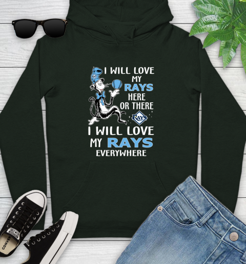 MLB Baseball Tampa Bay Rays I Will Love My Rays Everywhere Dr Seuss Shirt Youth Hoodie 12