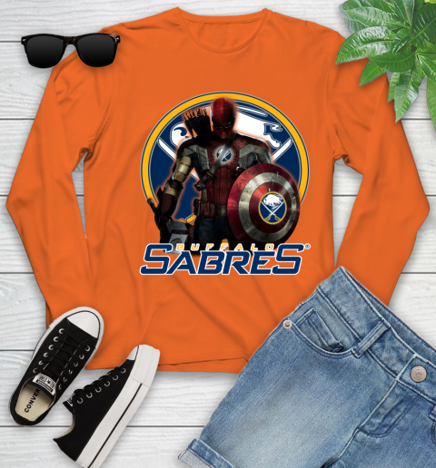 NHL Captain America Thor Spider Man Hawkeye Avengers Endgame Hockey Buffalo Sabres Youth Long Sleeve 4