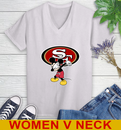 San Francisco 49ers NFL Football Dabbing Mickey Disney Sports Women's V-Neck T-Shirt