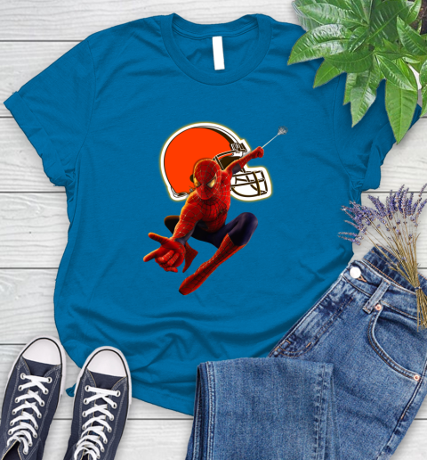 NFL Spider Man Avengers Endgame Football Cleveland Browns Women's T-Shirt 7