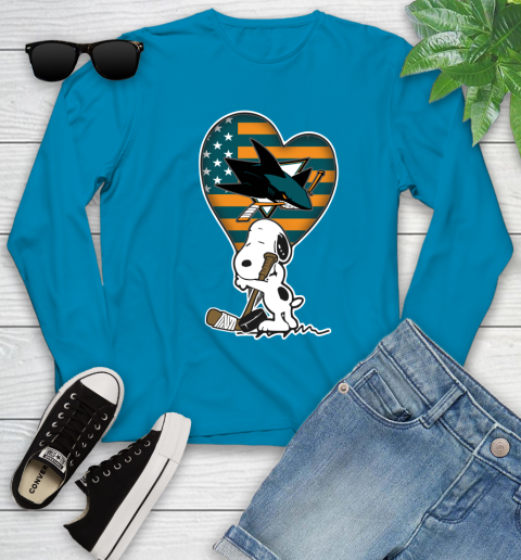 San Jose Sharks NHL Hockey The Peanuts Movie Adorable Snoopy Youth Long Sleeve 7