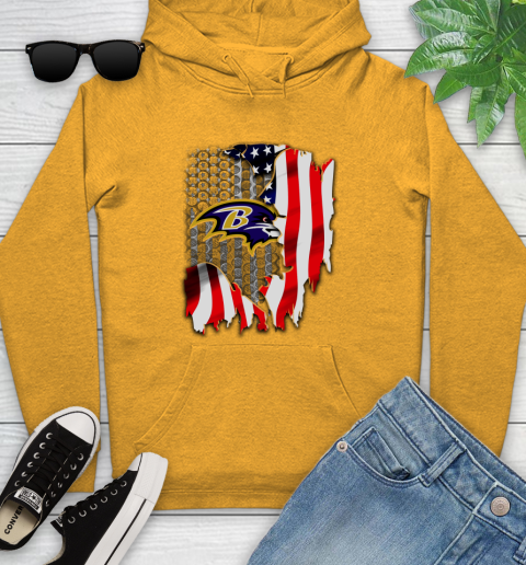 Baltimore Ravens NFL Football American Flag Youth Hoodie 2