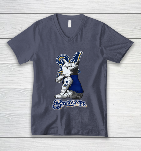 MLB Baseball My Cat Loves Milwaukee Brewers V-Neck T-Shirt 7