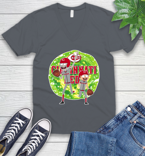 MLB Cincinnati Reds Rick And Morty Baseball Sports V-Neck T-Shirt 5