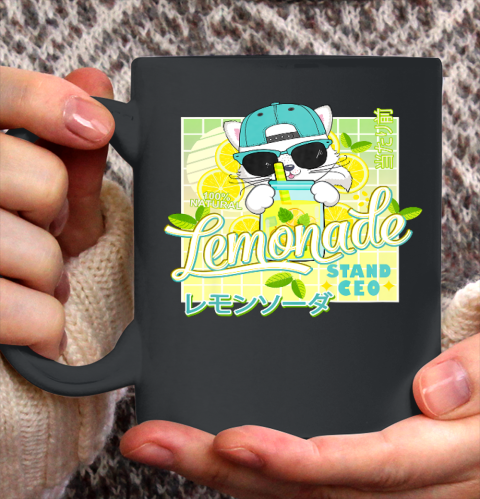 Lemonade Stand CEO Funny Anime Cat Lemon Juice Vaporwave Ceramic Mug 11oz