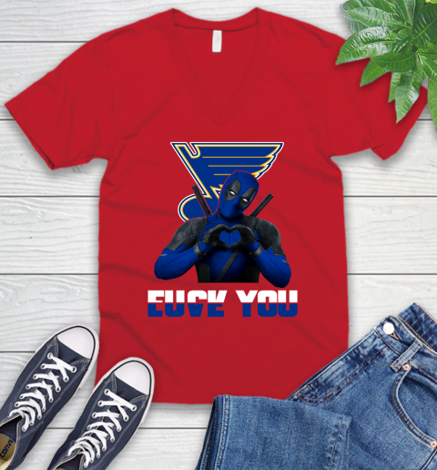 NHL St.Louis Blues Deadpool Love You Fuck You Hockey Sports V-Neck T-Shirt 6