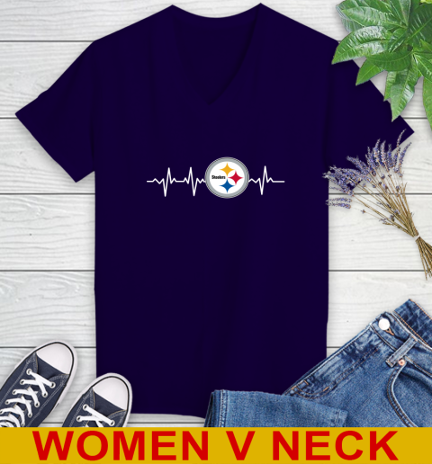 Pittsburgh Steelers NFL Football Heart Beat Shirt Women's V-Neck T-Shirt 3