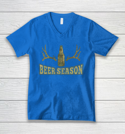 Beer Season Funny Camo Deer Hunting Pun Men Who Love Beers V-Neck T-Shirt 3