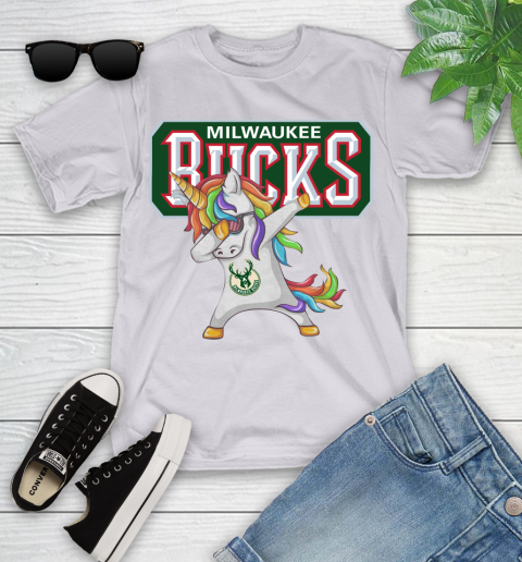 Milwaukee Bucks NBA Basketball Funny Unicorn Dabbing Sports Youth T-Shirt 4