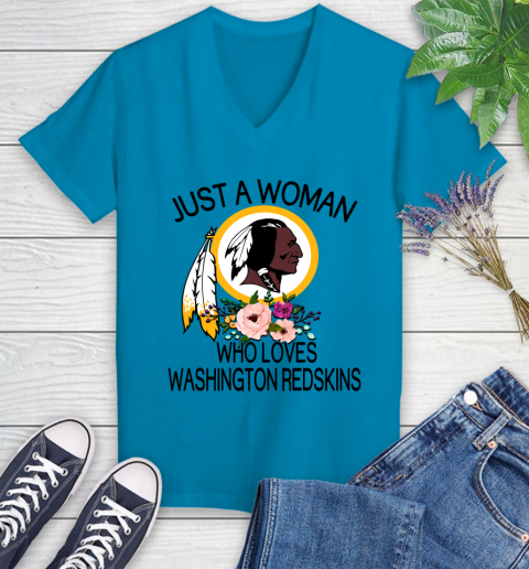 NFL Just A Woman Who Loves Washington Redskins Football Sports Women's V-Neck T-Shirt 4