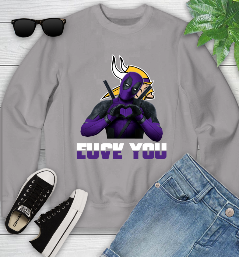 NHL Minnesota Vikings Deadpool Love You Fuck You Football Sports Youth Sweatshirt 3