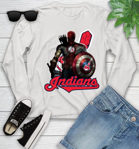 MLB Captain America Thor Spider Man Hawkeye Avengers Endgame Baseball Cleveland Indians Youth Long Sleeve