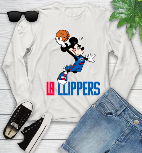 NBA Basketball LA Clippers Cheerful Mickey Mouse Shirt Youth Long Sleeve 12