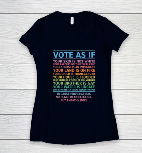 Vote As If Your Skin Is Not White Human's Rights Women's V-Neck T-Shirt 2