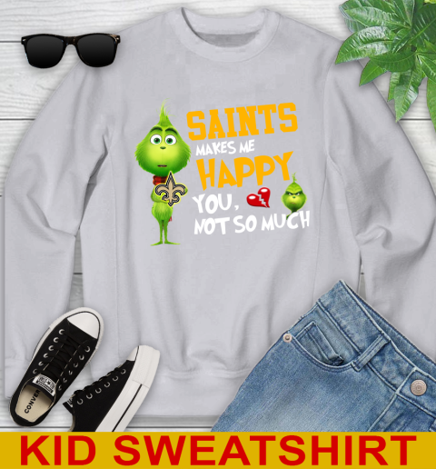 NFL New Orleans Saints Makes Me Happy You Not So Much Grinch Football Sports Youth Sweatshirt 3