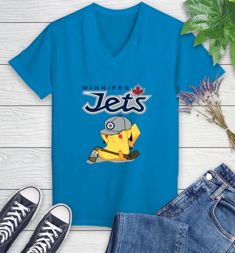 NHL Pikachu Hockey Sports Winnipeg Jets Women's V-Neck T-Shirt 7
