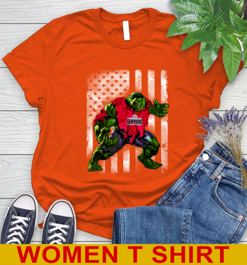 LA Clippers Hulk Marvel Avengers NBA Basketball American Flag Women's T-Shirt 3