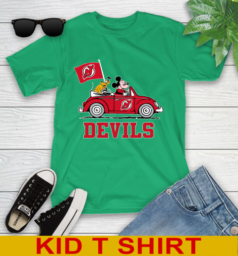 NHL Hockey New Jersey Devils Pluto Mickey Driving Disney Shirt Youth T-Shirt 6