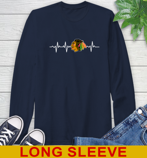Chicago Blackhawks NHL Hockey Heart Beat Shirt Long Sleeve T-Shirt 3