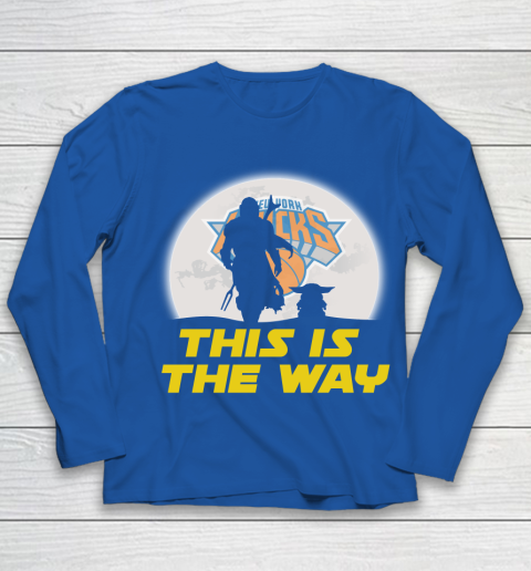 New York Knicks NBA Basketball Star Wars Yoda And Mandalorian This Is The Way Youth Long Sleeve 7