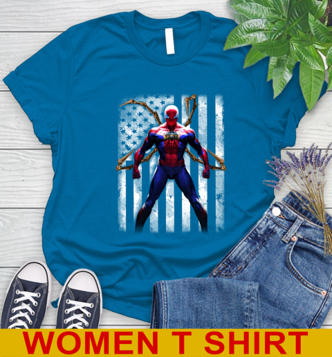 NBA Basketball Denver Nuggets Spider Man Avengers Marvel American Flag Shirt Women's T-Shirt 8