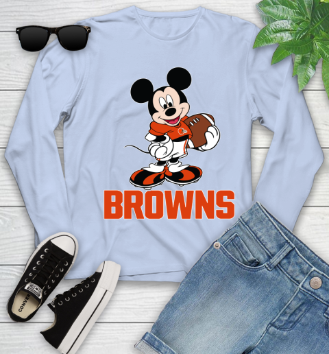 NFL Football Cleveland Browns Cheerful Mickey Mouse Shirt Youth Long Sleeve 9