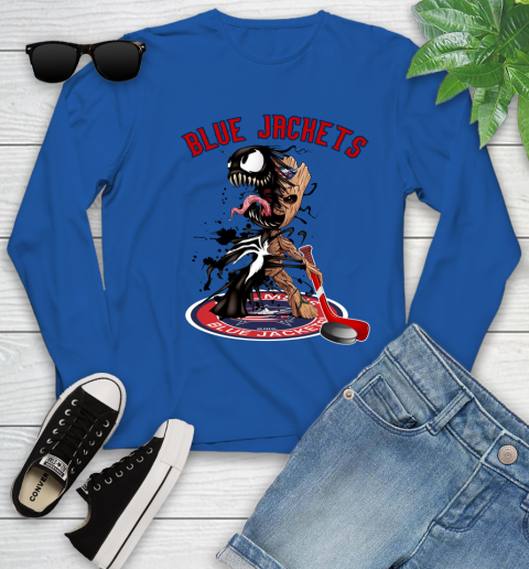 NHL Columbus Blue Jackets Hockey Venom Groot Guardians Of The Galaxy Youth Long Sleeve 9