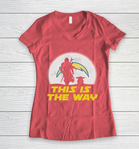 Los Angeles Chargers NFL Football Star Wars Yoda And Mandalorian This Is The Way Women's V-Neck T-Shirt 4