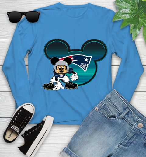 NFL New England Patriots Mickey Mouse Disney Football T Shirt Youth Long Sleeve 7