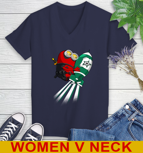 NHL Hockey Dallas Stars Deadpool Minion Marvel Shirt Women's V-Neck T-Shirt 12