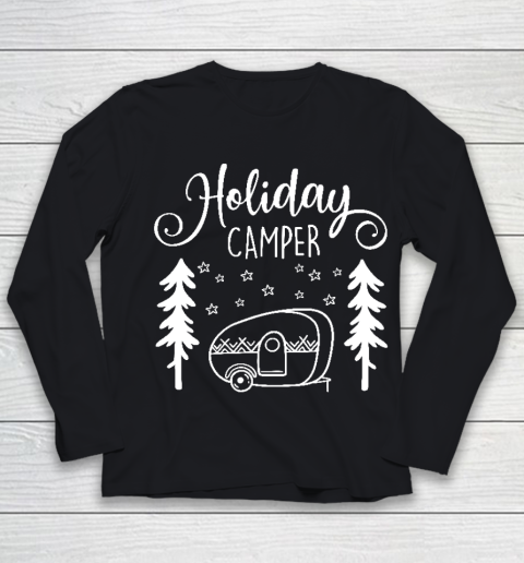 Happy Camping Shirt Red Holiday Camper  Christmas Trailer Youth Long Sleeve