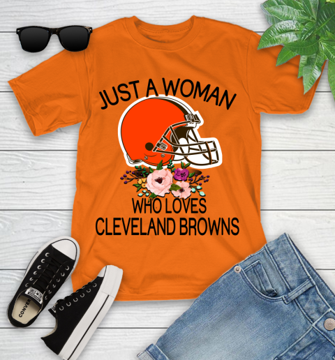 NFL Just A Woman Who Loves Cleveland Browns Football Sports Youth T-Shirt 4