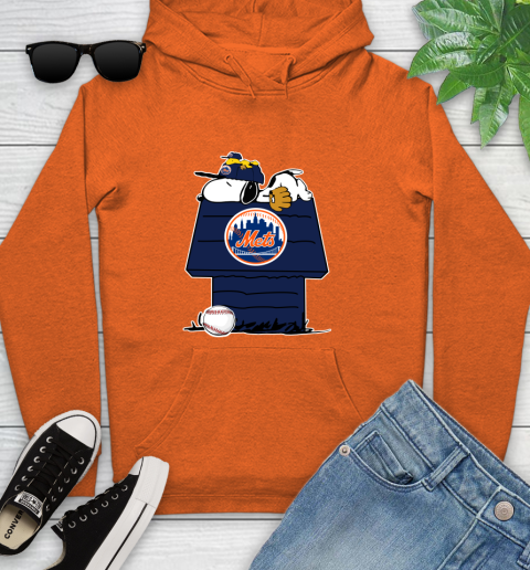 MLB New York Mets Snoopy Woodstock The Peanuts Movie Baseball T Shirt Youth Hoodie 5