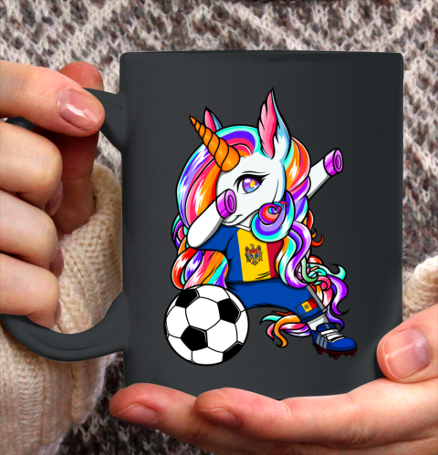 Dabbing Unicorn Moldova Soccer Fans Jersey Moldovan Football Ceramic Mug 11oz